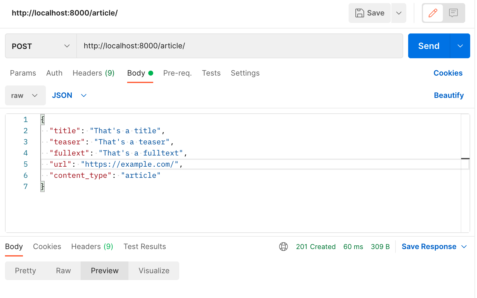 Screenshot of a POST request in Postman